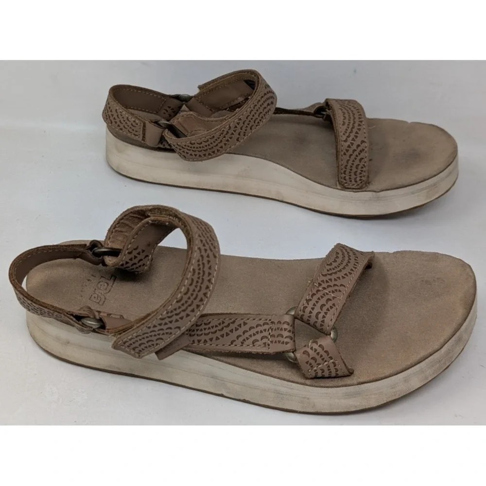 Teva Women's Size 9 Midform Universal Tan Leather‎ Platform Sandals 1090873